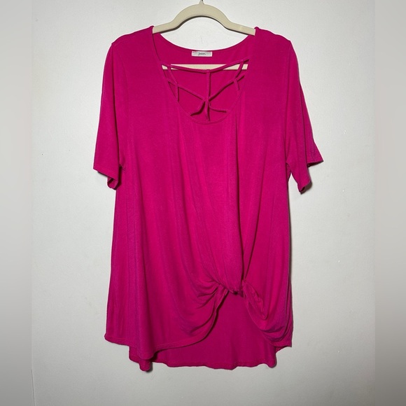 Jodifl Hot Pink Criss Cross Knot Hem Top size Large - Picture 1 of 7